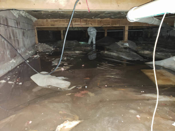 a crawl space filled with water after a pipe break.